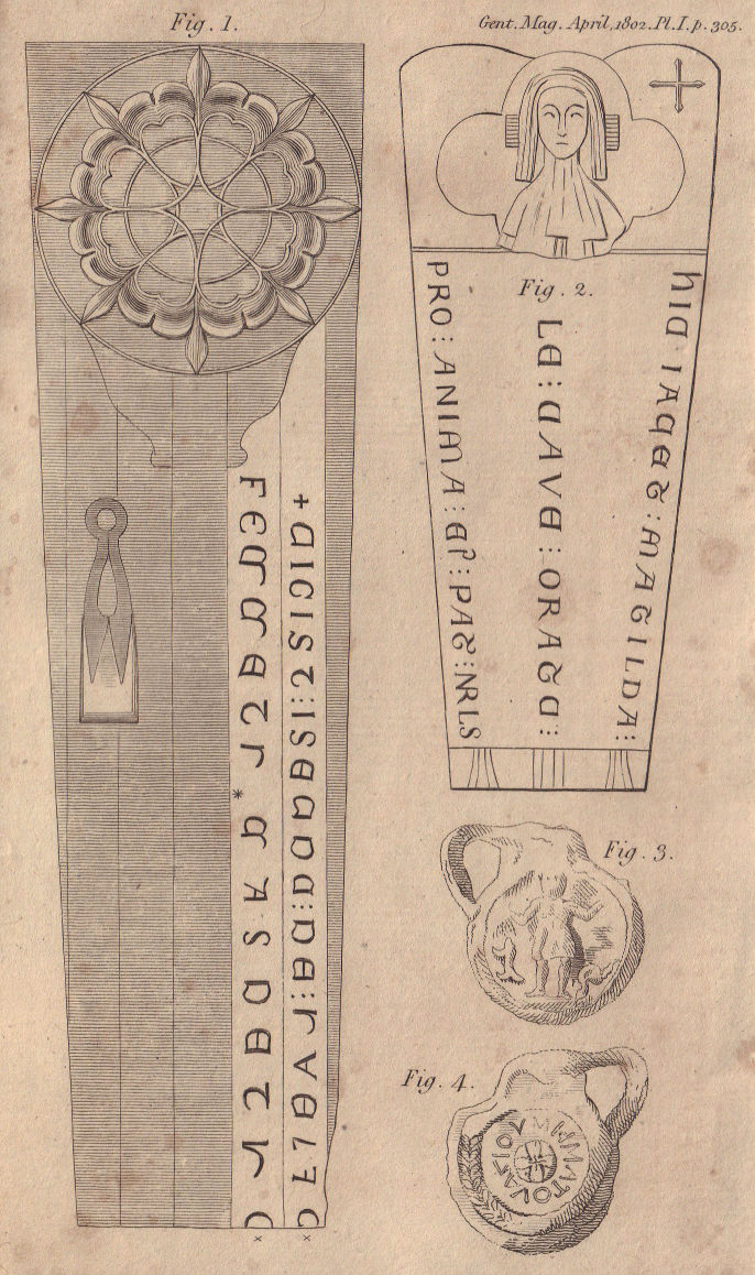 Thorpe family stone coffin St Mary's Church Wycliffe Yorks. Antique bottles 1802